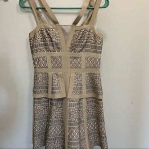 BCBG cream dress with black embroidery